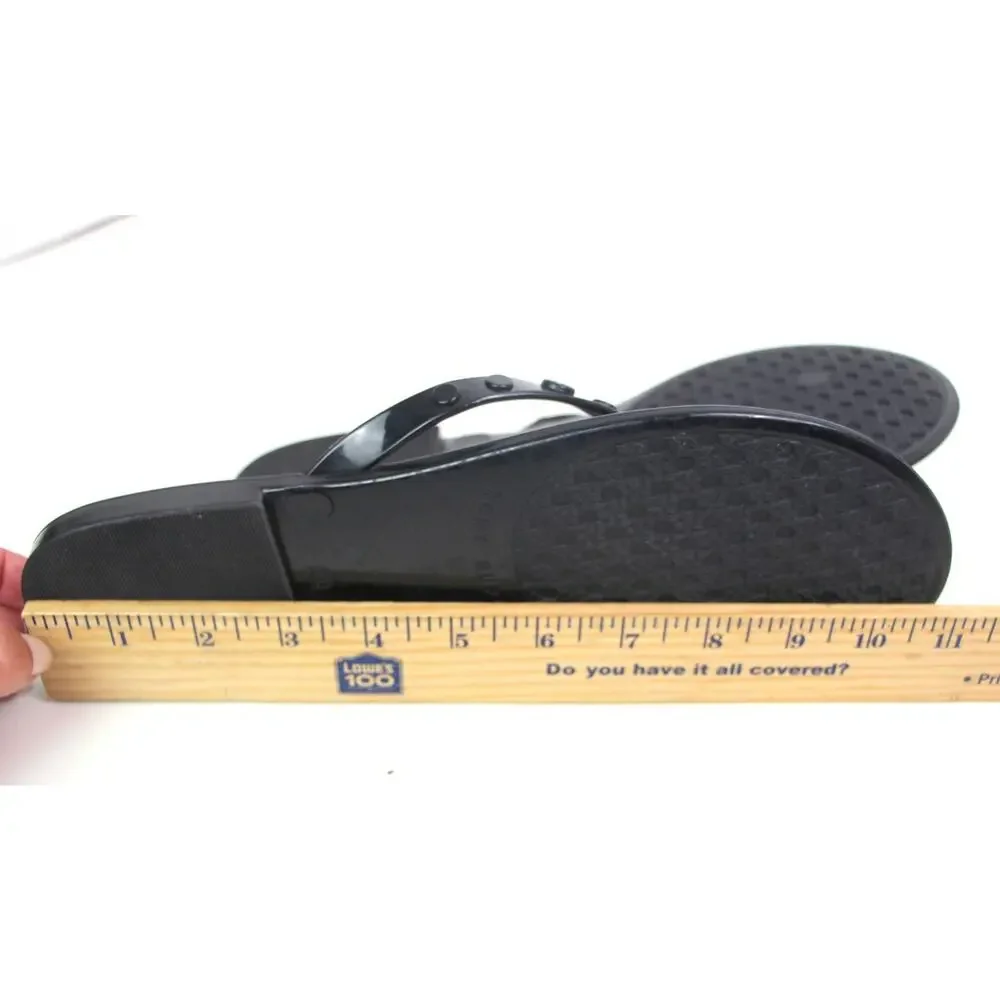 Tory Burch BLACK PVC FLAT BEACH SHOES FLIP FLOPS TONG SANDALS Sz 11